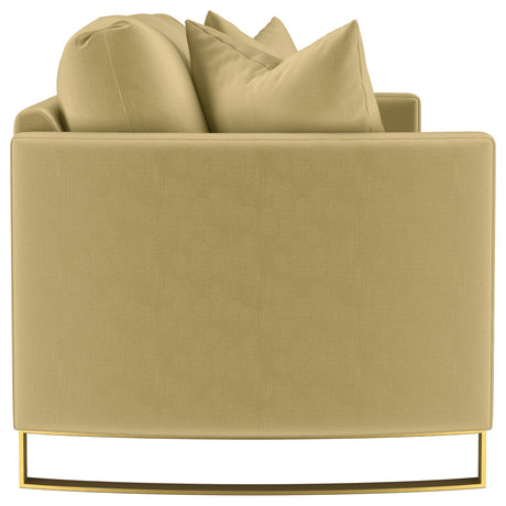 Corliss Curved Track Arm Velvet Sofa, Loveseat & Chair - Camel with Gold Legs, Living Room Sets – view 13