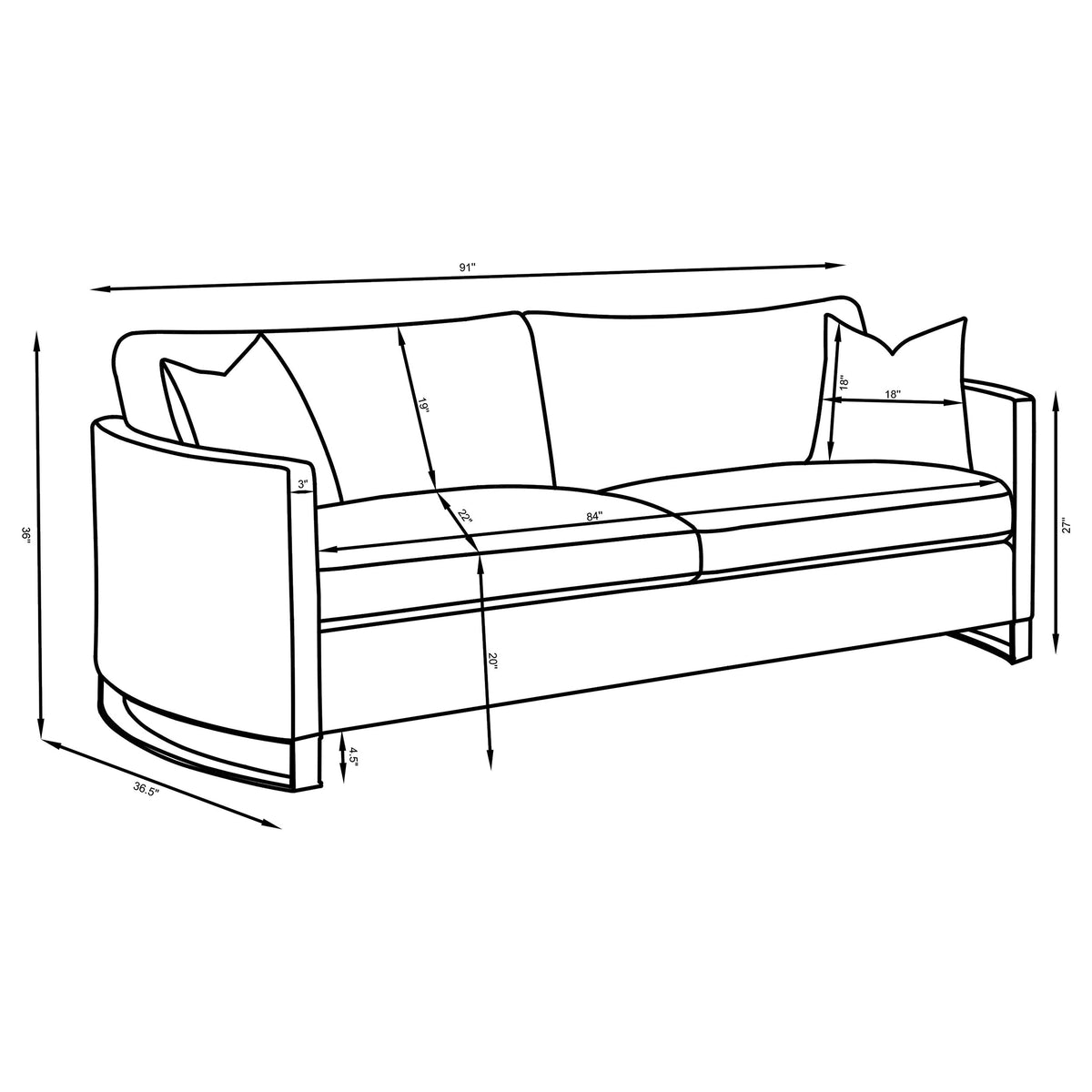 Corliss Curved Track Arm Velvet Sofa, Loveseat & Chair - Camel with Gold Legs, Living Room Sets – view 16