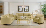 Corliss Curved Track Arm Velvet Sofa, Loveseat & Chair - Camel with Gold Legs, Living Room Sets – view 17