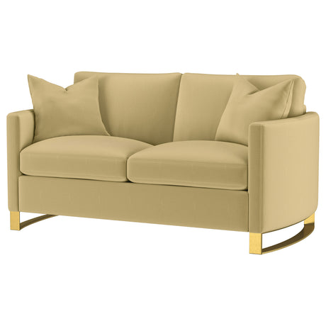 Corliss Curved Track Arm Velvet Sofa, Loveseat & Chair - Camel with Gold Legs, Living Room Sets – view 20