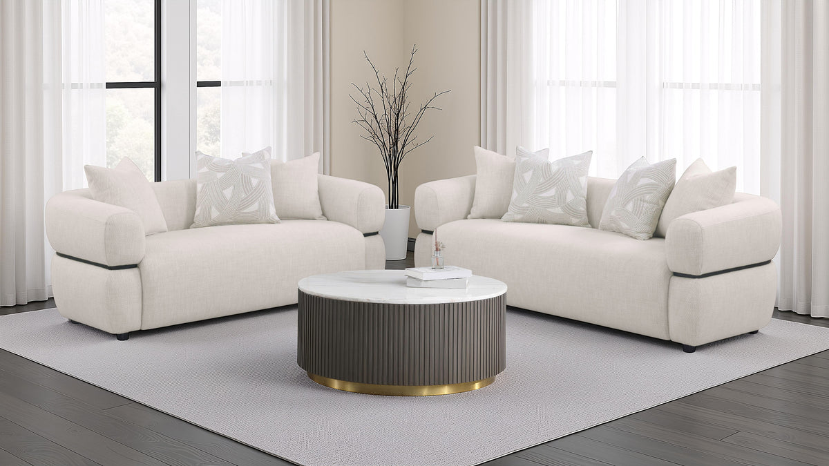 Jeanette Round Arm Sofa, Loveseat & Chair - 2pcs- Sofa + Loveseat