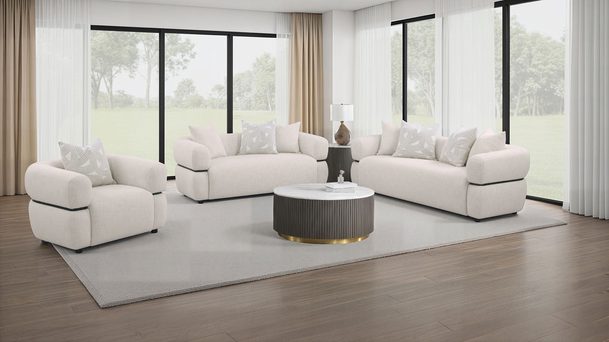 Jeanette Round Arm Sofa, Loveseat & Chair - 3pcs- Sofa + Loveseat + Accent Chair