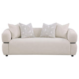 Jeanette Round Arm Sofa, Loveseat & Chair - Sculptural Beige Fabric with Waterfall Seat & Wood Trim – view 9