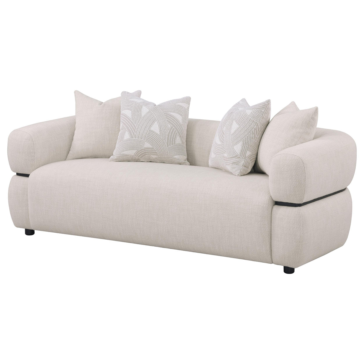 Jeanette Round Arm Sofa, Loveseat & Chair - Sculptural Beige Fabric with Waterfall Seat & Wood Trim – view 10