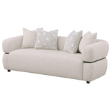 Jeanette Round Arm Sofa, Loveseat & Chair - Sculptural Beige Fabric with Waterfall Seat & Wood Trim – view 10