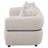 Jeanette Round Arm Sofa, Loveseat & Chair - Sculptural Beige Fabric with Waterfall Seat & Wood Trim – view 11
