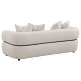 Jeanette Round Arm Sofa, Loveseat & Chair - Sculptural Beige Fabric with Waterfall Seat & Wood Trim – view 12