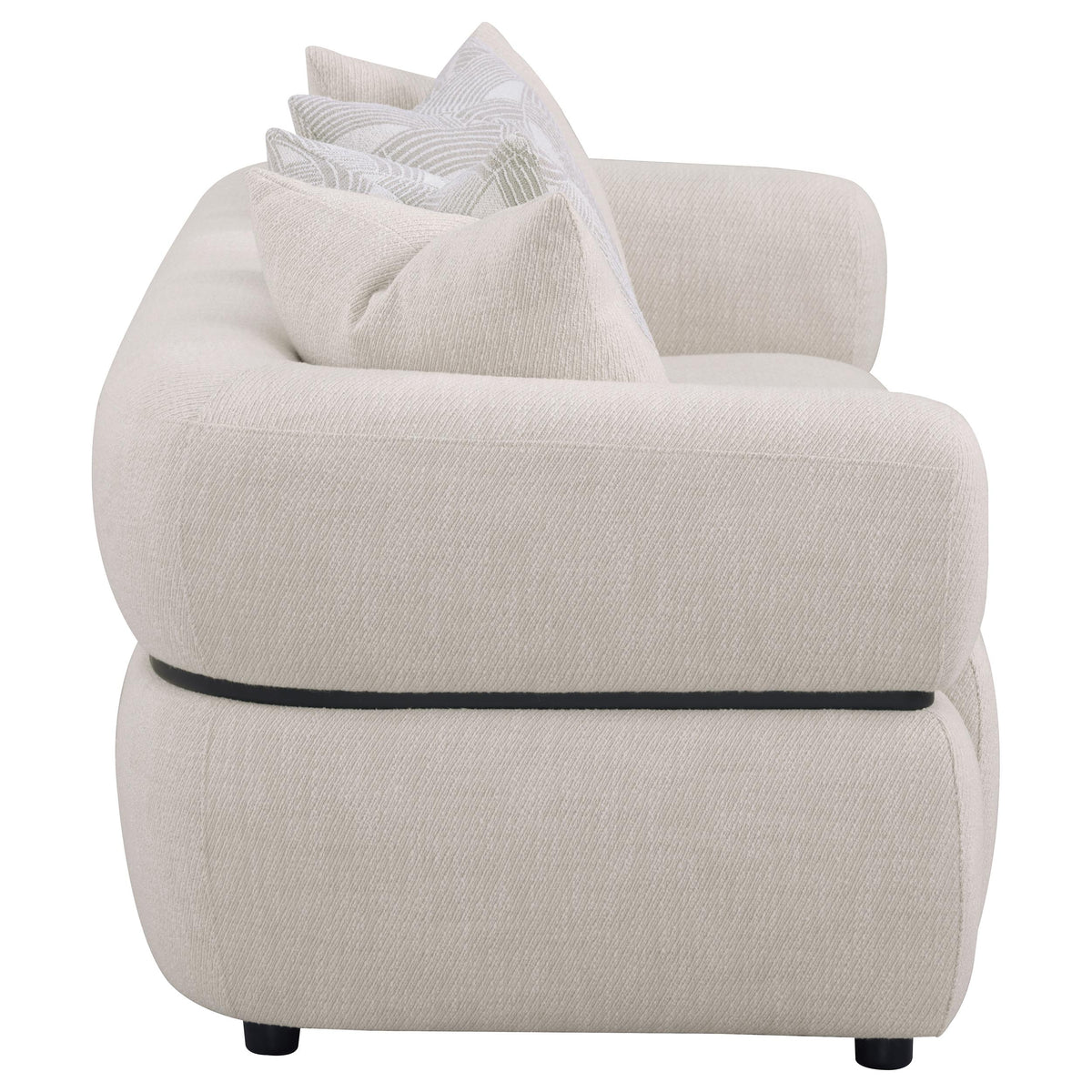 Jeanette Round Arm Sofa, Loveseat & Chair - Sculptural Beige Fabric with Waterfall Seat & Wood Trim – view 14