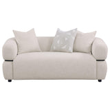 Jeanette Round Arm Sofa, Loveseat & Chair - Sculptural Beige Fabric with Waterfall Seat & Wood Trim – view 20