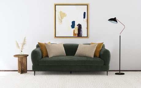 Jade Chenille Sofa & Loveseat - Waterfall Bench Seat with Sculpted Arms & Metal Legs in Green – view 1