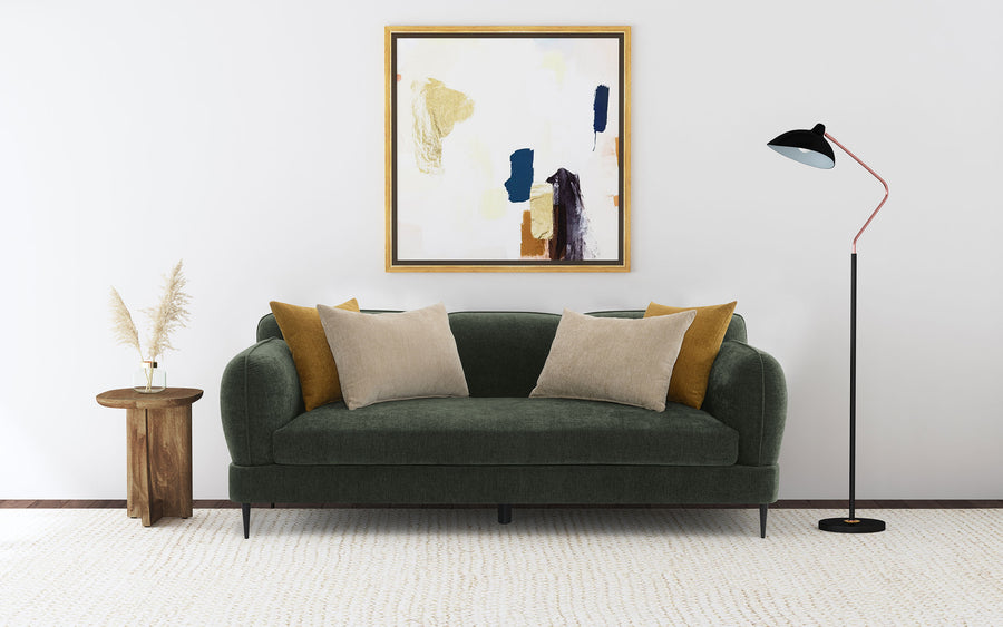 Jade Chenille Sofa & Loveseat - Waterfall Bench Seat with Sculpted Arms & Metal Legs in Green