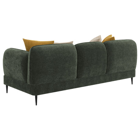 Jade Chenille Sofa & Loveseat - Waterfall Bench Seat with Sculpted Arms & Metal Legs in Green – view 9