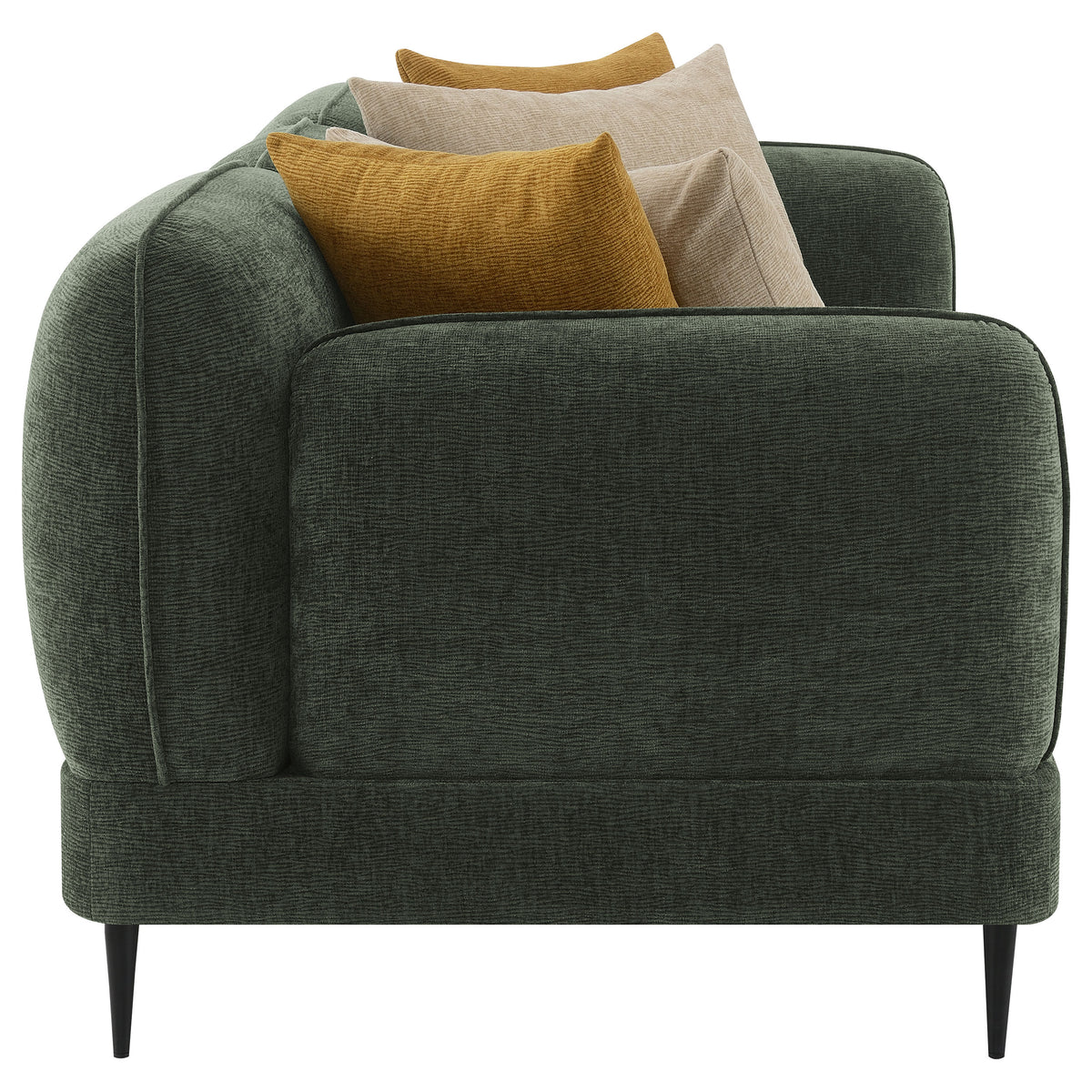 Jade Chenille Sofa & Loveseat - Waterfall Bench Seat with Sculpted Arms & Metal Legs in Green – view 11