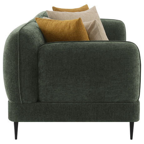 Jade Chenille Sofa & Loveseat - Waterfall Bench Seat with Sculpted Arms & Metal Legs in Green – view 11