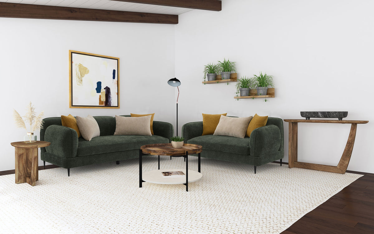 Jade Chenille Sofa & Loveseat - Waterfall Bench Seat with Sculpted Arms & Metal Legs in Green – view 16
