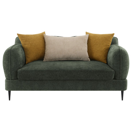 Jade Chenille Sofa & Loveseat - Waterfall Bench Seat with Sculpted Arms & Metal Legs in Green – view 17