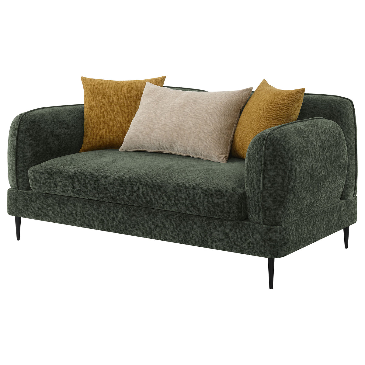 Jade Chenille Sofa & Loveseat - Waterfall Bench Seat with Sculpted Arms & Metal Legs in Green – view 18