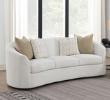 Rainn Curved Boucle Sofa, Loveseat & Accent Chair - Sloped Arms in Latte, Modern Living Room Sets – view 1