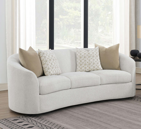 Rainn Curved Boucle Sofa, Loveseat & Accent Chair - Sloped Arms in Latte, Modern Living Room Sets – view 1