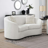Rainn Curved Boucle Sofa, Loveseat & Accent Chair - Sloped Arms in Latte, Modern Living Room Sets – view 2