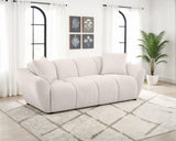 Destino Splayed Arm Sofa, Loveseat & Accent Chair - Channel-Tufted Greige Chenille, Modern Living Room Sets – view 1