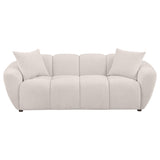 Destino Splayed Arm Sofa, Loveseat & Accent Chair - Channel-Tufted Greige Chenille, Modern Living Room Sets – view 9