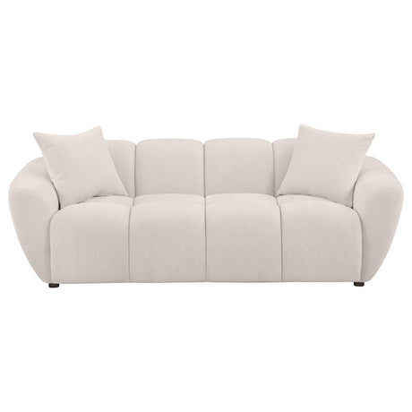 Destino Splayed Arm Sofa, Loveseat & Accent Chair - Channel-Tufted Greige Chenille, Modern Living Room Sets – view 9