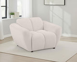 Destino Splayed Arm Sofa, Loveseat & Accent Chair - Channel-Tufted Greige Chenille, Modern Living Room Sets - lifestyle