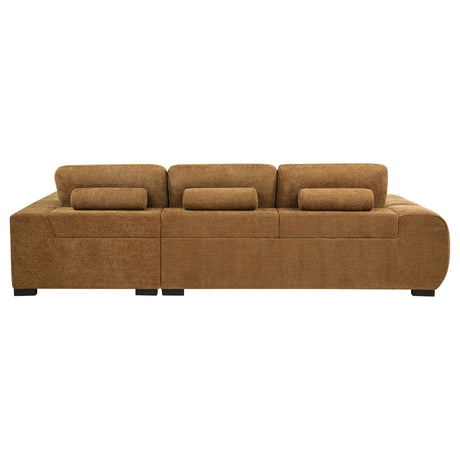 Octavia Sectional with Chaise, Accent Chair & Ottoman - Mid-Century Grid-Tufted Amber Fabric – view 9