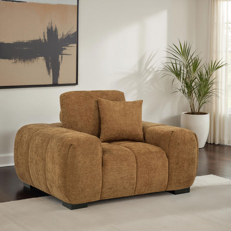Octavia Sectional with Chaise, Accent Chair & Ottoman - Mid-Century Grid-Tufted Amber Fabric – view 2