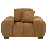 Octavia Sectional with Chaise, Accent Chair & Ottoman - Mid-Century Grid-Tufted Amber Fabric – view 14