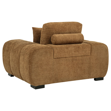 Octavia Sectional with Chaise, Accent Chair & Ottoman - Mid-Century Grid-Tufted Amber Fabric – view 15