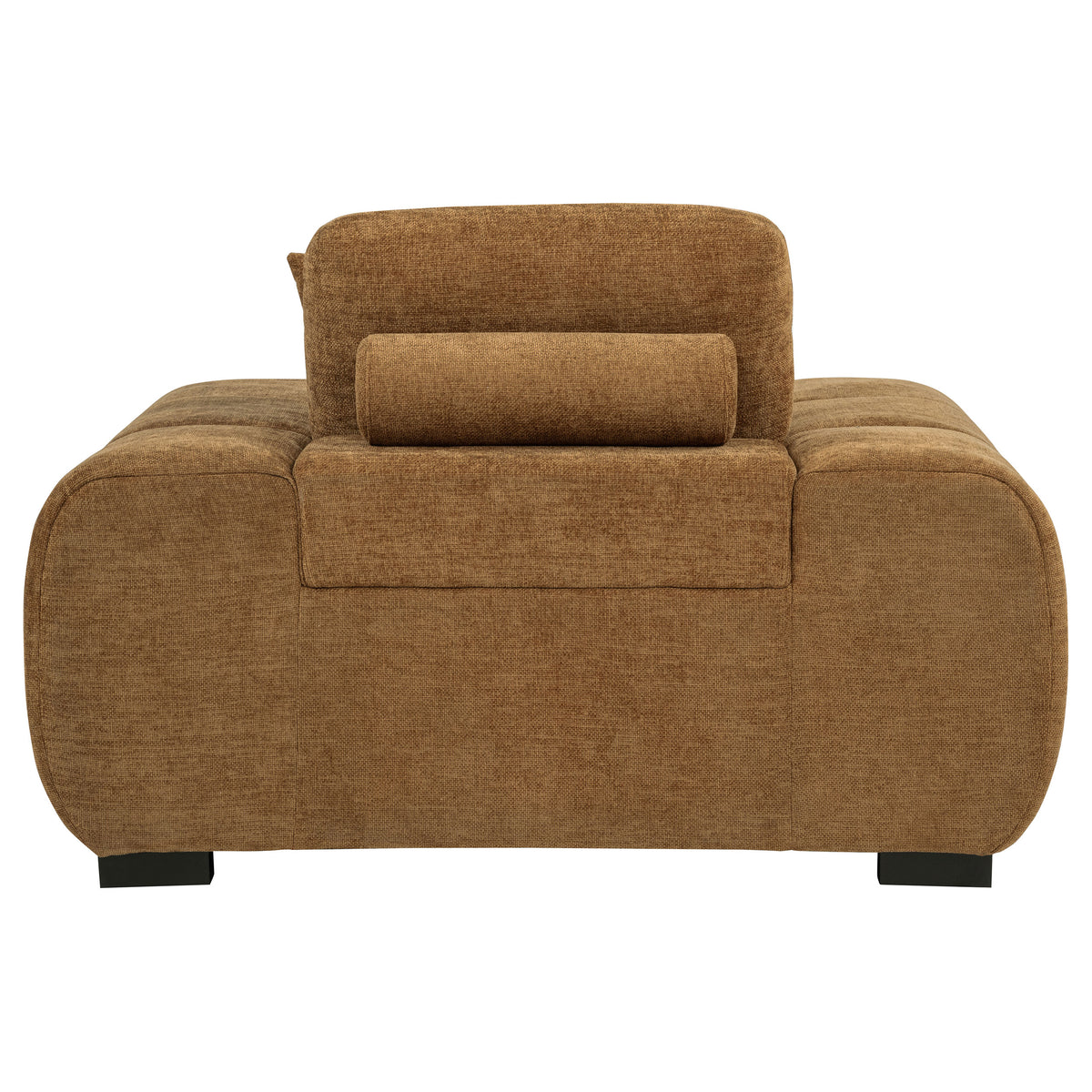Octavia Sectional with Chaise, Accent Chair & Ottoman - Mid-Century Grid-Tufted Amber Fabric – view 16