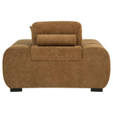 Octavia Sectional with Chaise, Accent Chair & Ottoman - Mid-Century Grid-Tufted Amber Fabric – view 16