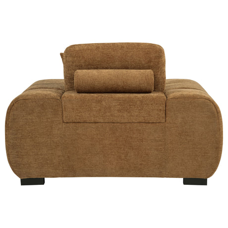 Octavia Sectional with Chaise, Accent Chair & Ottoman - Mid-Century Grid-Tufted Amber Fabric – view 16