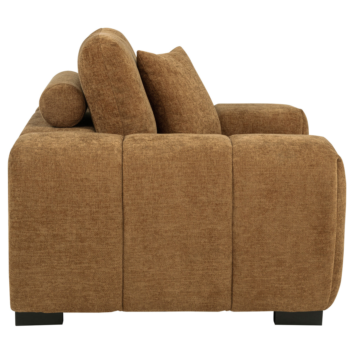 Octavia Sectional with Chaise, Accent Chair & Ottoman - Mid-Century Grid-Tufted Amber Fabric – view 17