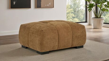 Octavia Sectional with Chaise, Accent Chair & Ottoman - Mid-Century Grid-Tufted Amber Fabric – view 3