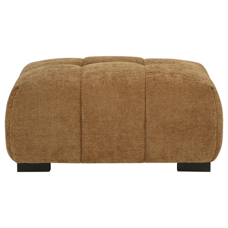 Octavia Sectional with Chaise, Accent Chair & Ottoman - Mid-Century Grid-Tufted Amber Fabric – view 20