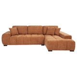 Octavia Chaise Sectional, Accent Chair & Ottoman - Mid-Century Grid-Tufted Orange Fabric – view 5