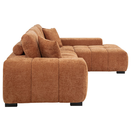 Octavia Chaise Sectional, Accent Chair & Ottoman - Mid-Century Grid-Tufted Orange Fabric – view 8