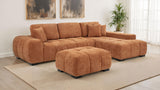 Octavia Chaise Sectional, Accent Chair & Ottoman - Mid-Century Grid-Tufted Orange Fabric – view 11