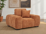 Octavia Chaise Sectional, Accent Chair & Ottoman - Mid-Century Grid-Tufted Orange Fabric – view 12