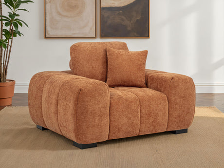 Octavia Chaise Sectional, Accent Chair & Ottoman - Mid-Century Grid-Tufted Orange Fabric – view 12