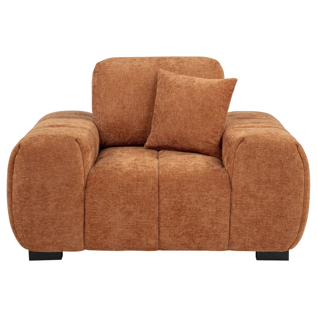 Octavia Chaise Sectional, Accent Chair & Ottoman - Mid-Century Grid-Tufted Orange Fabric – view 13