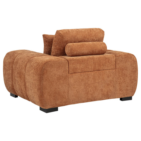 Octavia Chaise Sectional, Accent Chair & Ottoman - Mid-Century Grid-Tufted Orange Fabric – view 14