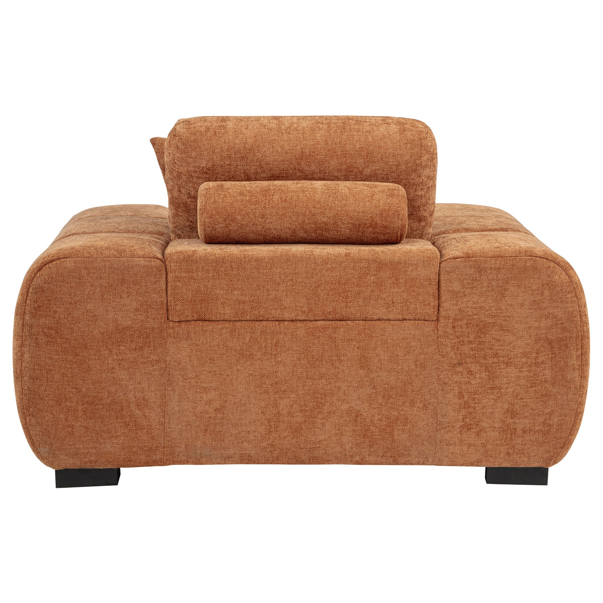 Octavia Chaise Sectional, Accent Chair & Ottoman - Mid-Century Grid-Tufted Orange Fabric – view 15