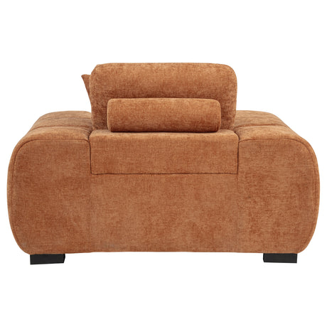 Octavia Chaise Sectional, Accent Chair & Ottoman - Mid-Century Grid-Tufted Orange Fabric – view 15