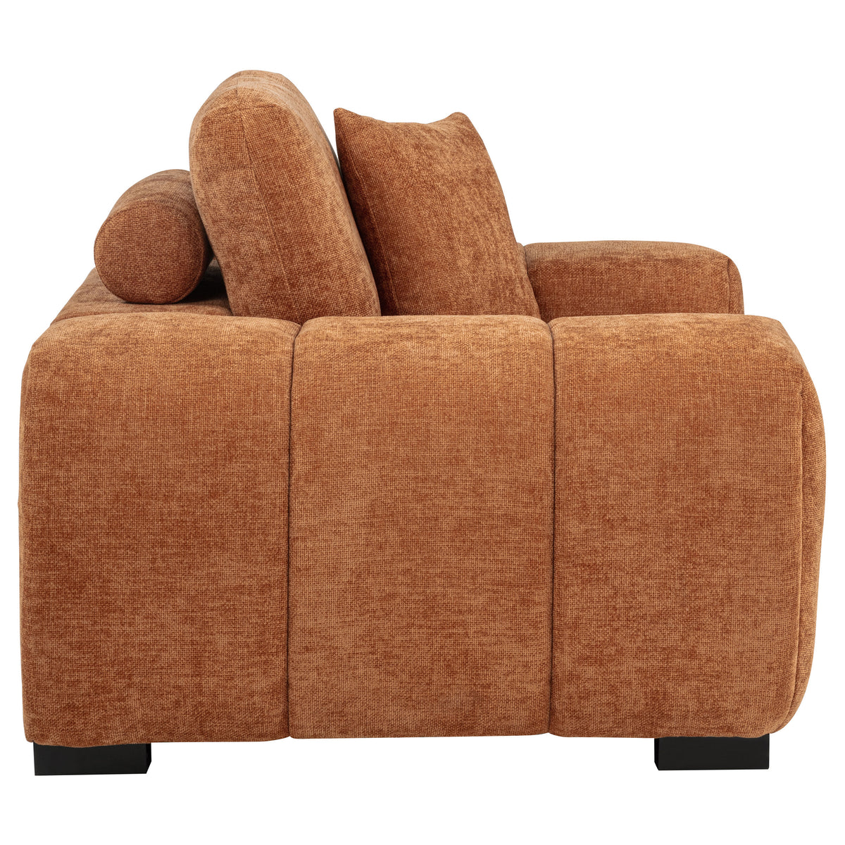 Octavia Chaise Sectional, Accent Chair & Ottoman - Mid-Century Grid-Tufted Orange Fabric – view 16
