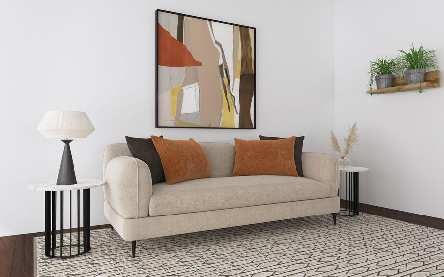 Jade Chenille Sofa & Loveseat - Sculpted Track Arms, Waterfall Seat & Metal Legs in Latte