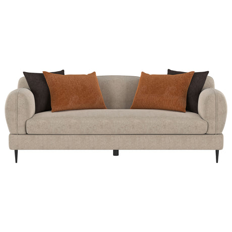 Jade Chenille Sofa & Loveseat - Sculpted Track Arms, Waterfall Seat & Metal Legs in Latte – view 7
